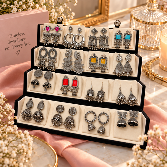 The Royal Jhumka Edit – 16 Pairs Oxidized Statement Earrings Collection